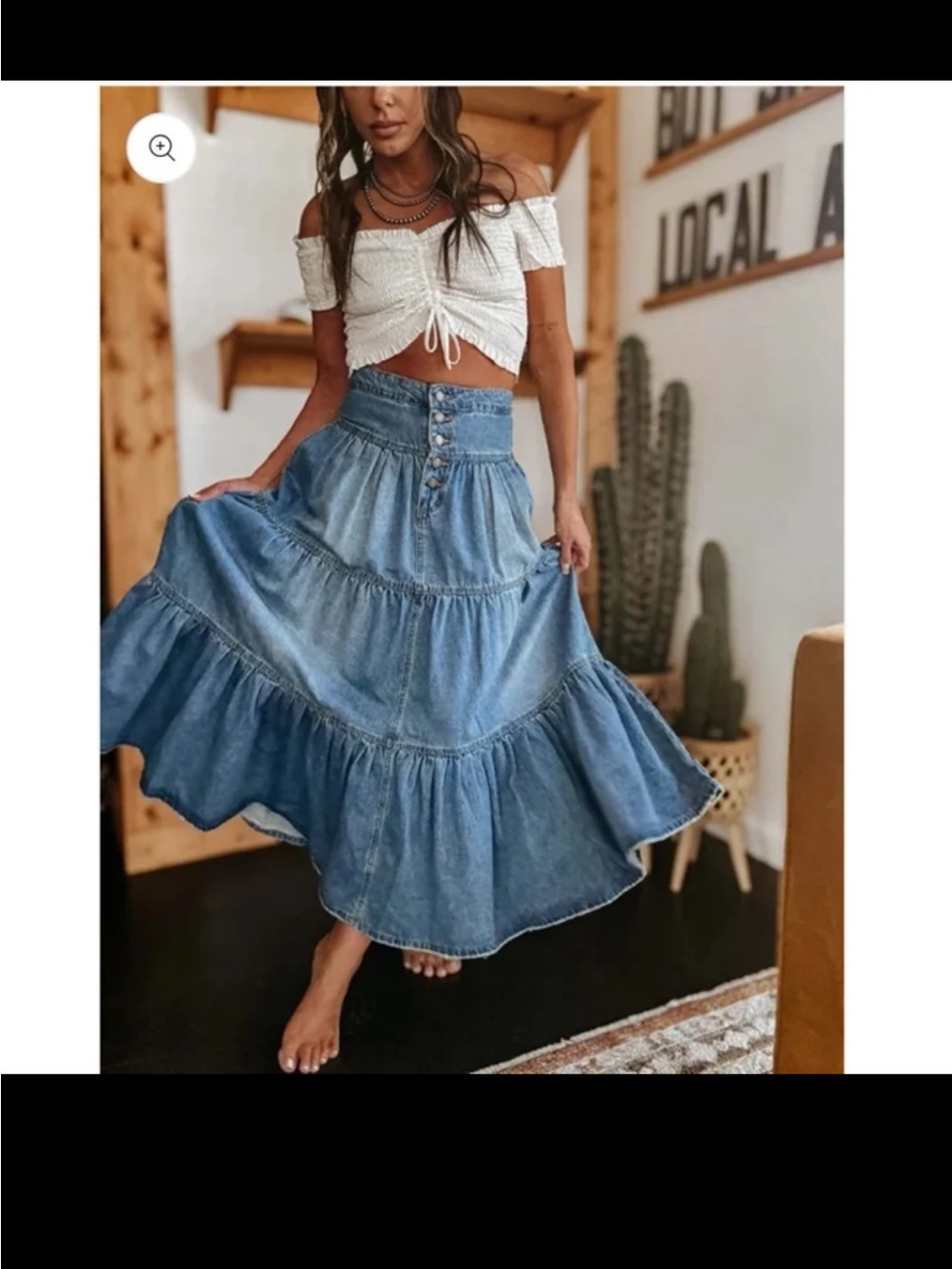 Veveret Ready to Ship Tiered Denim Maxi Skirt size Small - Picture 1 of 12